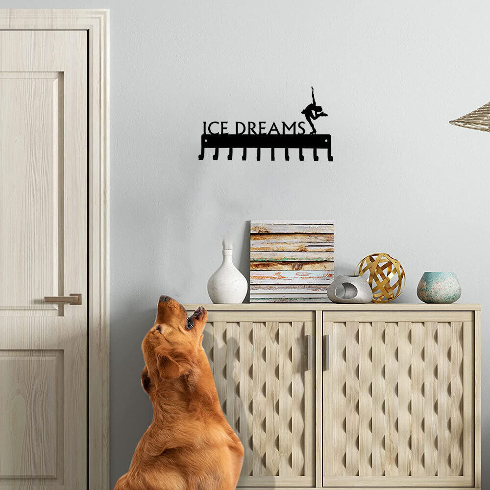 Ice Dreams Figure Skating Medal Hanger Rack- 14.5" W/ 10 Hooks Metal Wall Art