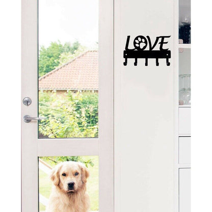 Love with Dog Paw Wall Mounted Hook Up Key Rack Hanger Metal Artwork Shape