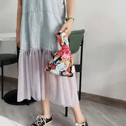 Japanese Style Portable Knot Wrist Bag Women Top Handle Tote Bag Simple Purses