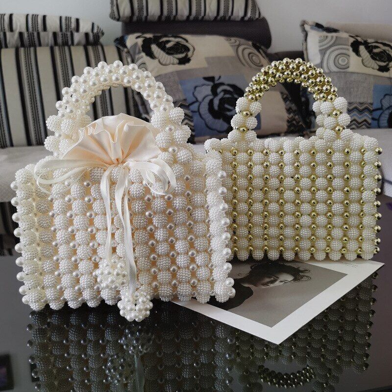 Pearls Bag Women Handbag Woven Party Wedding Evening Bag Basket Bags Women