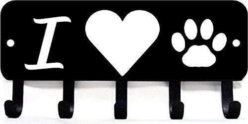 I Heart Cat Paw - Key Rack Holder - 6 Inch Wide/9 Inch Wide Metal Wall Art