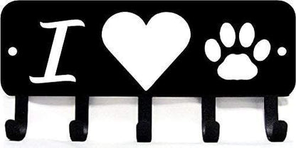 I Heart Cat Paw - Key Rack Holder - 6 Inch Wide/9 Inch Wide Metal Wall Art