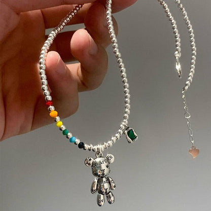 Collar De Plata Esterlina 925 Pulsera De Tendencia Cadena Con Diseño De Oso Joya
