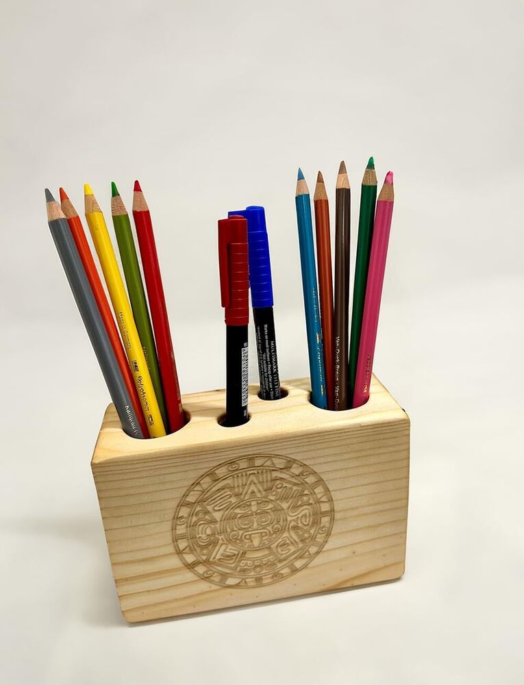 Pine Wood 4-Hole Desk Caddy Storage Organiser Pen Pencil Holder Office Decor