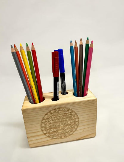 Pine Wood 4-Hole Desk Caddy Storage Organiser Pen Pencil Holder Office Decor