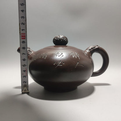 Vintage Chinese Yixing Purple Clay Teapot Zisha Ceremony Carving Collectible Art