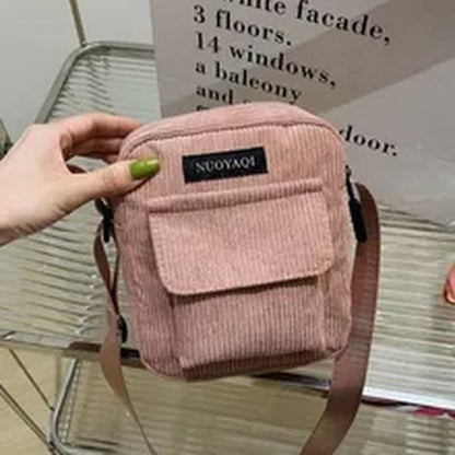 Corduroy Shoulder Bags Striped Cloth Fabric Handbags Tote Canvas Crossbody Bag