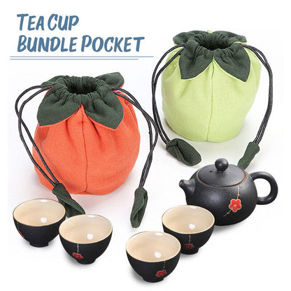 Tea Cup Drawstring Bag Travel Teaware Storage Pouch Portable Collect Teacup Bag
