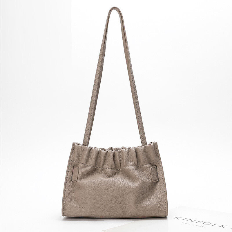 Real Leather Oversize Buckle Scrunchy Ruched Clutch Shoulder bag Crossbody Purse