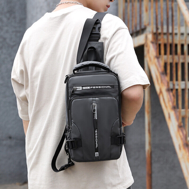 Men Nylon Backpack Cross body Shoulder Bag with USB Charging Port Chest Bags New