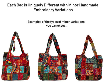 Large Shoulder Bag Red Quilted Embroidered Market Shop School Large,