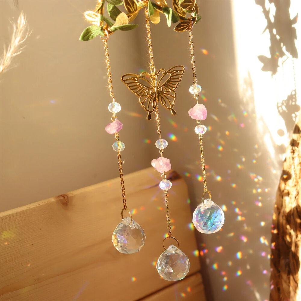 Wind Chimes K9 Crystals Star Moon Vine Winding Butterfly Hanging Rainbow Chasers