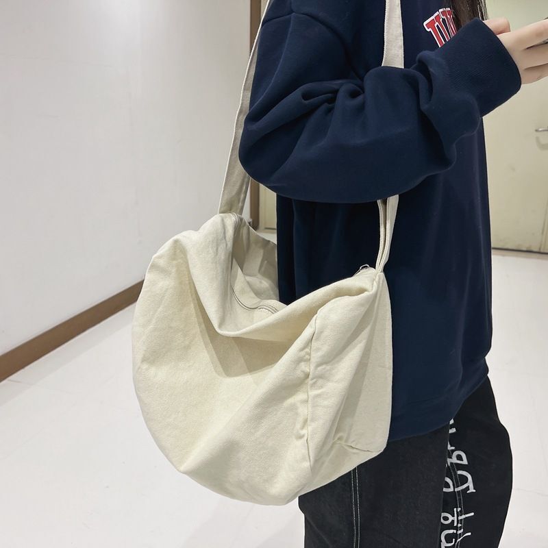Canvas Textile Big Soft Slouchy Pouch Side Bag Streetwear Laptop Shoulder Bags