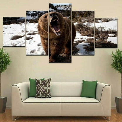 Animal Brown Bear Snow 5 Piece Canvas Print Wall Art Poster Home Decor