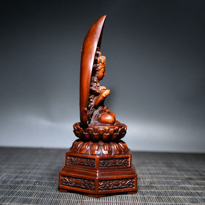 Vintage Wooden Ornaments Boxwood Carving Kwan Yin Statue Sculpture Collectible