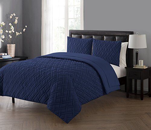 VCNY Home Lattice 7 Piece Bed-In-A-Bag Comforter Set, Full, Navy