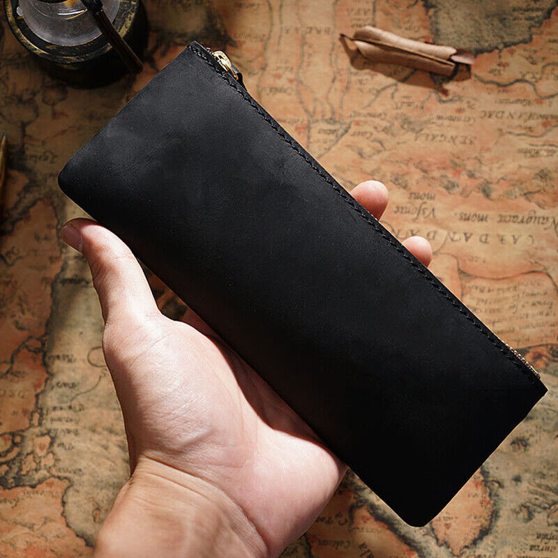 Handmade Crazy Horse Leather Vintage Larege Pen Bag Pencil Case for 5-10 Pens