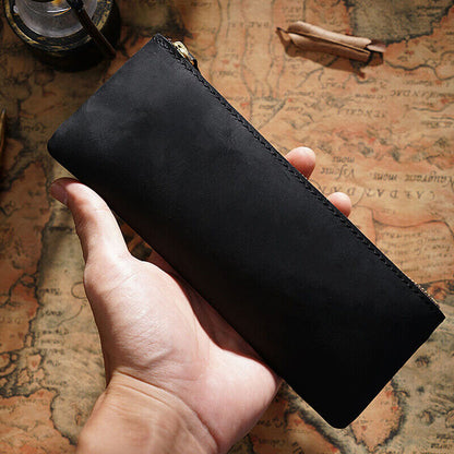 Handmade Crazy Horse Leather Vintage Larege Pen Bag Pencil Case for 5-10 Pens