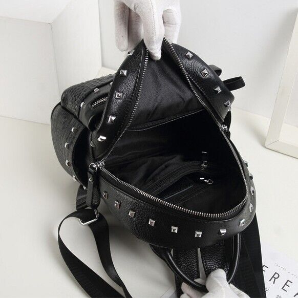 Top Cow Leather Black Women's bag, Soft Leather Crocodile Print Backpack Travel