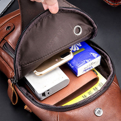 Men's Sling Backpack,100% Genuine Leather Chest bag Crossbody Bag Shoulder Bag