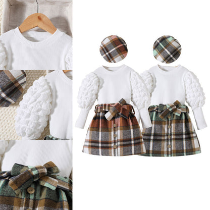 Toddler Baby Girls Winter Clothes Knitted Tops+Dress Beret Hat Outfits Set Gift