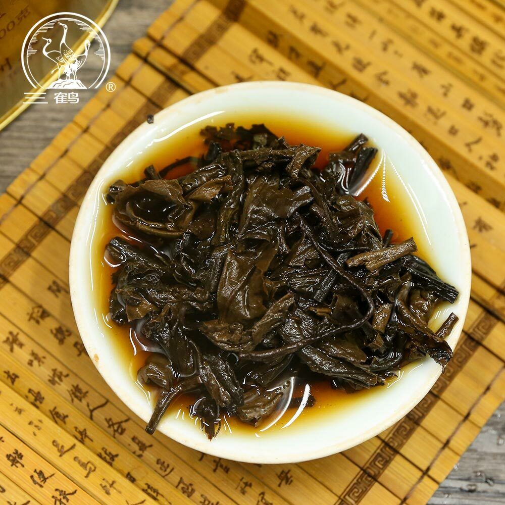 Three Cranes Loose Dark Tea Guangxi Liupao Box Tea Hei Cha Golden Jar 200g