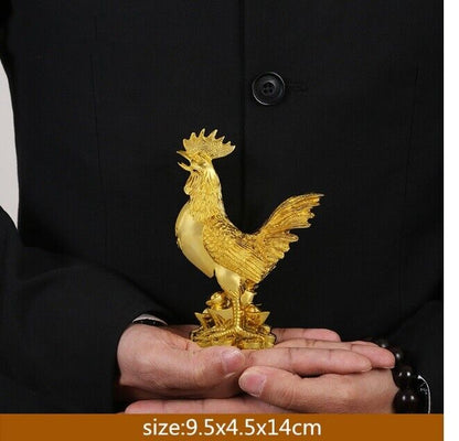 Chicken Figurine Gold Plating Lucky Cock Home Decoration Resin Statue 26x14x38cm