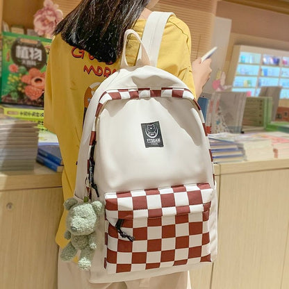 Plaid Backpack Traveling School Bag Laptop College Book Bag 30*14*44CM Green/Red