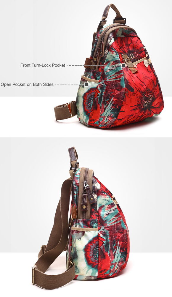 Convertible Floral Nylon Backpack Rucksack Purse Shoulder Bag Travel 2 sizes