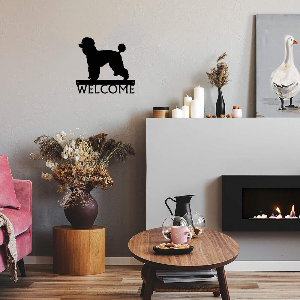 Poodle (Natural Coat) Dog Welcome Sign - 12 inch Wide Metal Wall Art