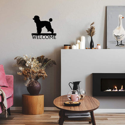 Poodle (Natural Coat) Dog Welcome Sign - 12 inch Wide Metal Wall Art