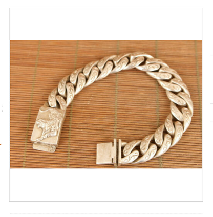 Rare Chinese tibet silver hand cast tiger figure Statue bracelet man jewel gift