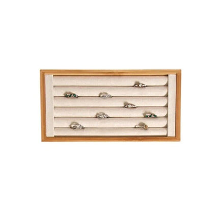 Jewelry Rings Display Holders Bamboo Beige Tray Organizer Stands 22.4x11.2x2.3cm