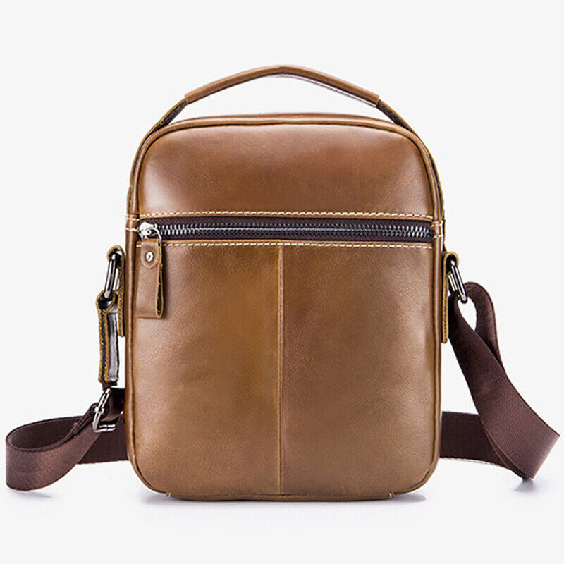 100% Genuine Leather Men's Black Sling Shoulder Bag Crossbody Bag 8 inch Handbag
