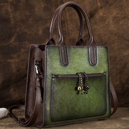 Designer Women's Genuine Leather Retro Handbag FlowerEmbossed Sling Shoulder Bag
