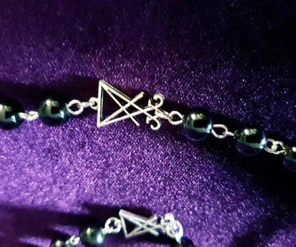 Sigil Lucifer Necklace Small Red Black Agate Satan Baphomet Glass Crystal Beads