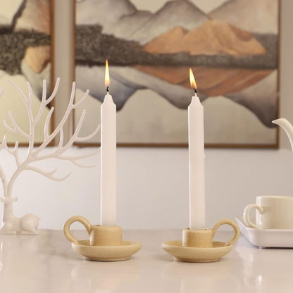Ceramic Candle Holder with Handle Nordic Style Candle Stand Desktop 2 Pieces
