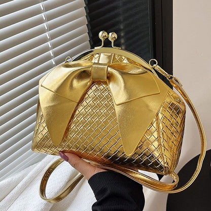 Gold/Silver Knots Shoulder Bag Weave Handbag Purse Evening Clutches Clip Pouch