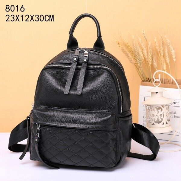 Top Cow Leather Black Backpack, Soft Leather Women's rucksack Travel Bag