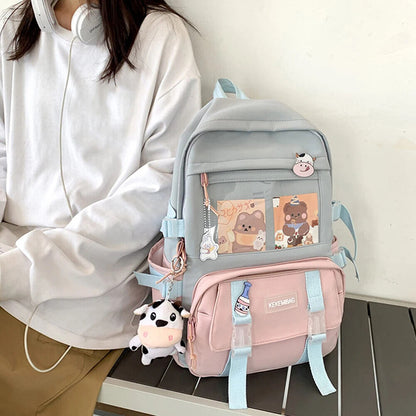Students School Bags Canvas Backpack Patchwork Women