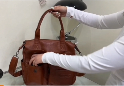 Leather Crossbody Bag For Women Large Shoulder Handbag Satchel Bags 14" (Brown)