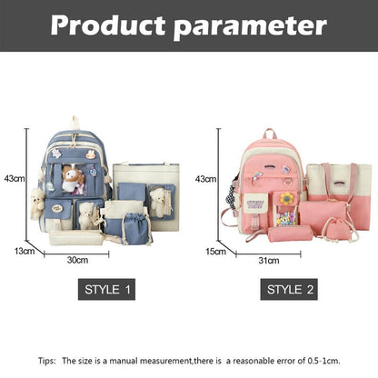 5pcs Sets Kids Backpack Women's Bagpack Bookbag Girls Rucksack Students Bag