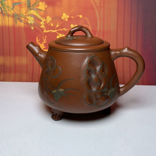 Vintage Chinese Yixing Purple Clay Teapot Zisha Ceremony Painted Nice Teaware