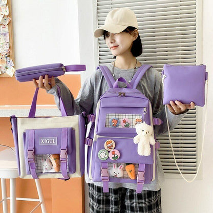 Women Backpack Student Girl School Bag Multi-piece set Backpack School Bags