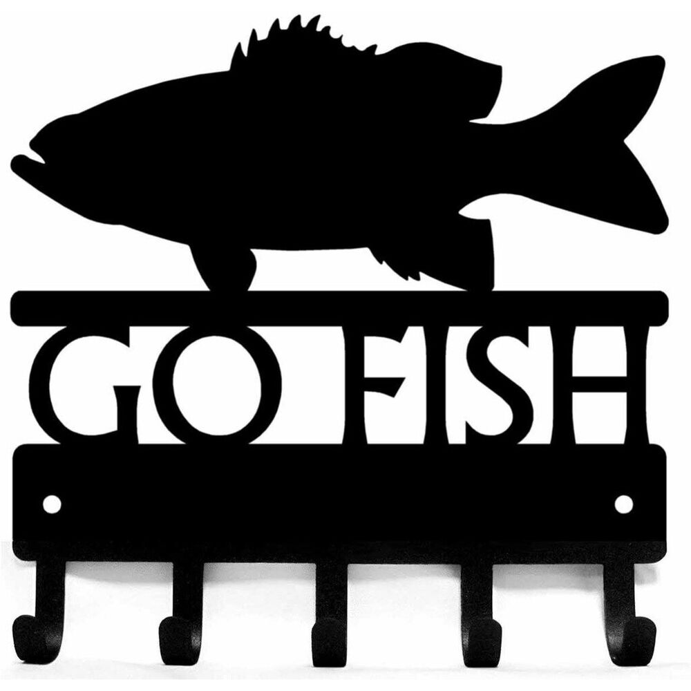 Wall Mounted Hook Up Go Fish Bass Key Rack Hanger Metal Pendant Wall Art Home