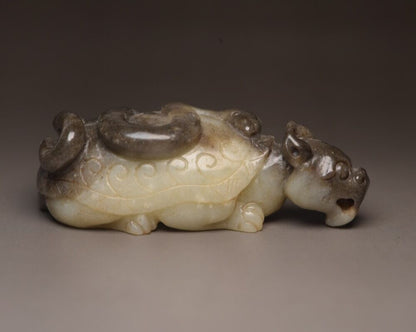 Chinese Antique Hetian Jade Carving Dragon Turtle Statue Sculpture Nice Artwork