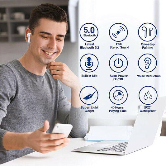 Wireless Earphones Bluetooth 5.2 Earbuds IPX7 Waterproof LED TWS Noise Canceling