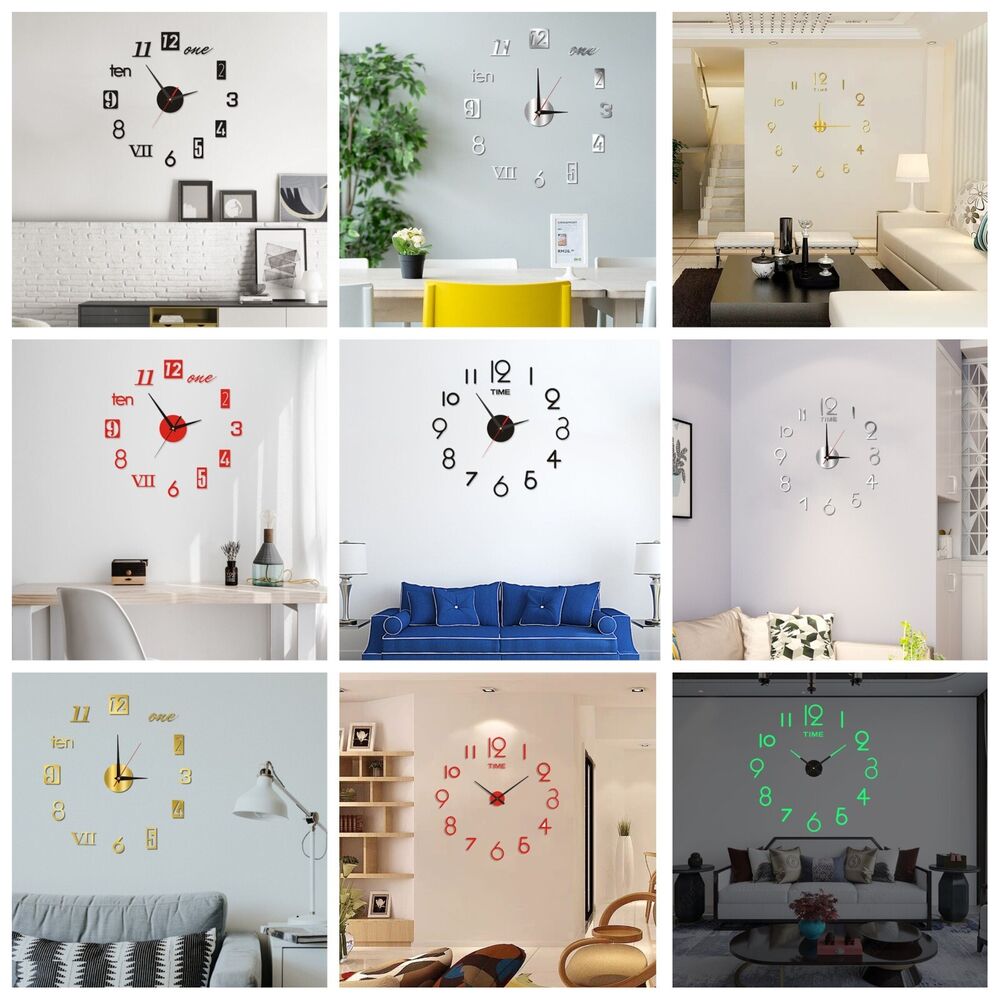 DIY Wall Clocks Creative Acrylic Punch-Free Luminous Living Room Home Decor 16in