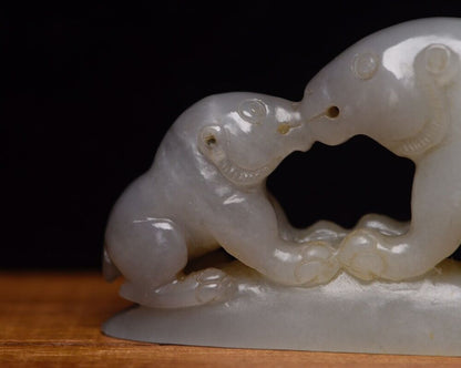 Chinese Antique Hetian Jade Carved Sculpture Exquisite Bear Statue Collections