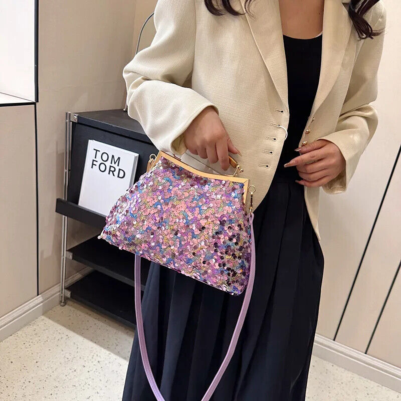 Women Evening Purple Gold Chain Shoulder Bags Wedding Prom Handbags